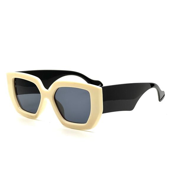 Chic Oversized Square Sunglasses Cream Black Bold Fashion Eyewear Women Luxury - Picture 4 of 12